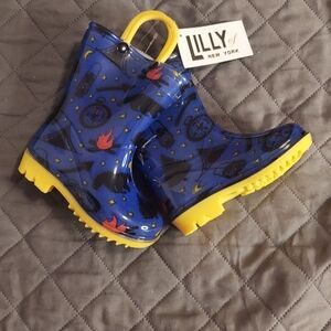 Kids Blue and Yellow Camping Theme Rain Boots